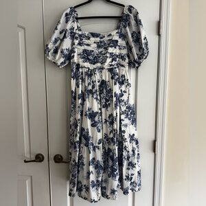 Abercrombie & Fitch White Midi Dress with Blue Floral Print